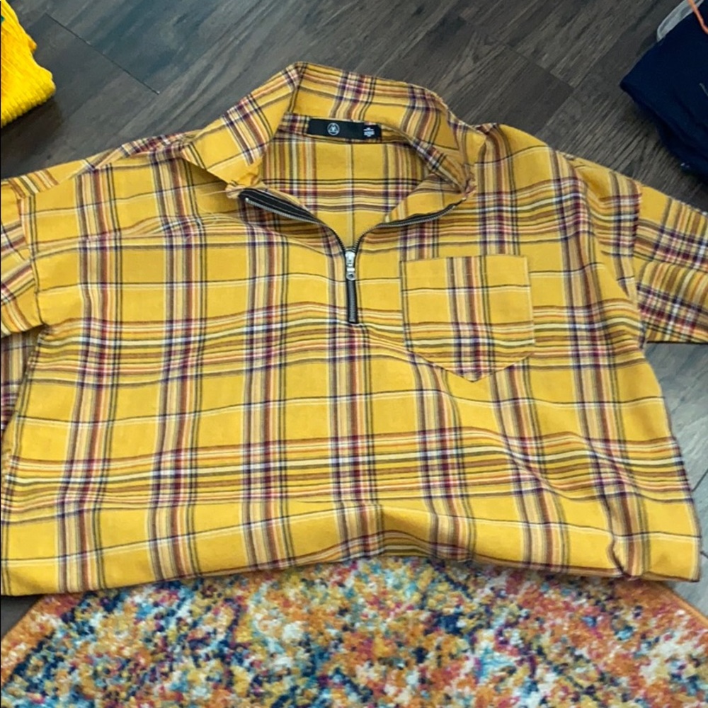 Yellow plaid dress with front zipper